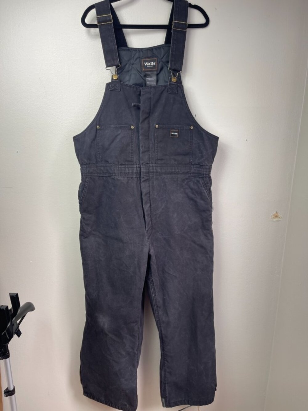 Walls Workwear Insulated Bib Overalls Black Quilted Canvas Men's XL Workwear